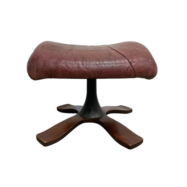 Mid Century Danish Leather Footstool With Pedestal Base