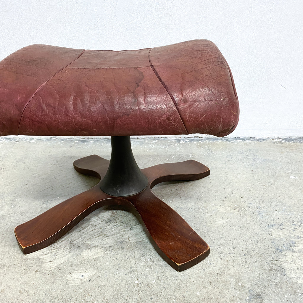 Mid Century Danish Leather Footstool With Pedestal Base