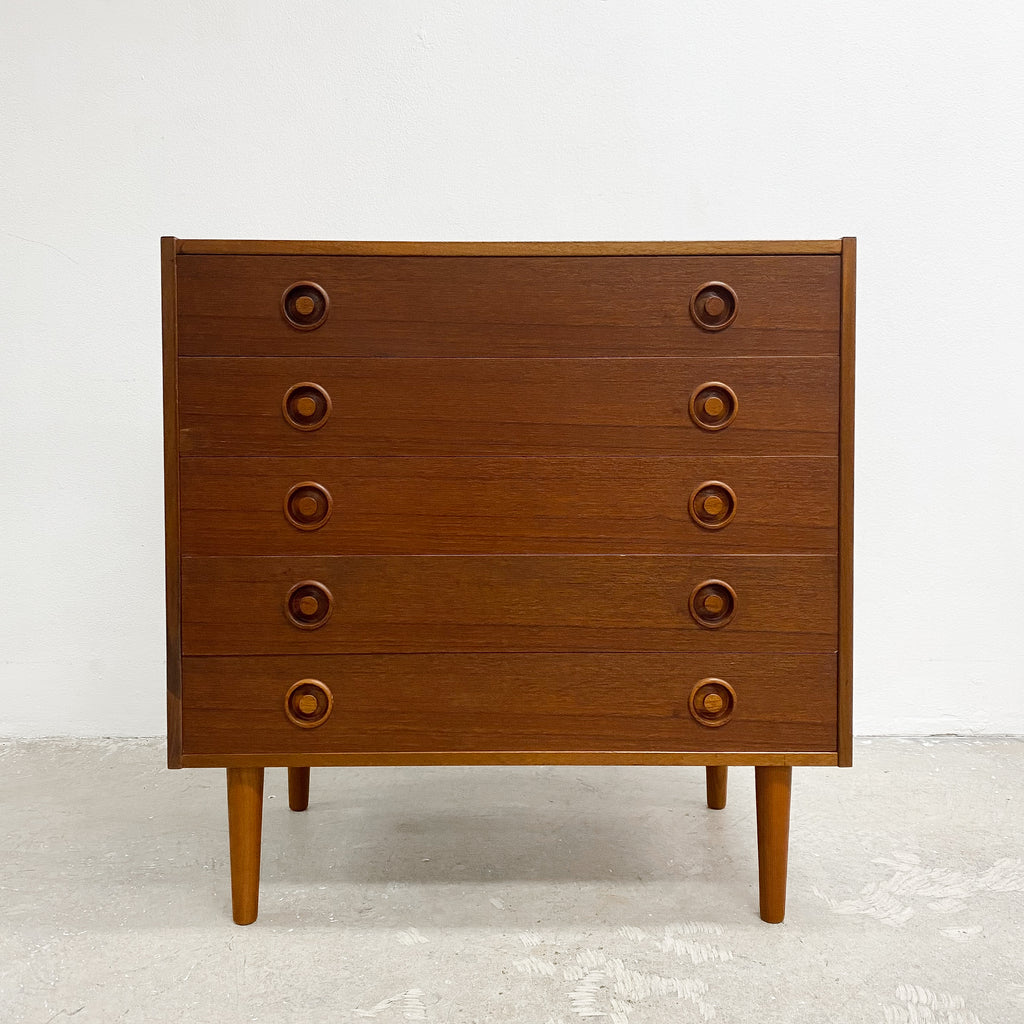 Mid Century Danish Teak Chest Of Five Drawers