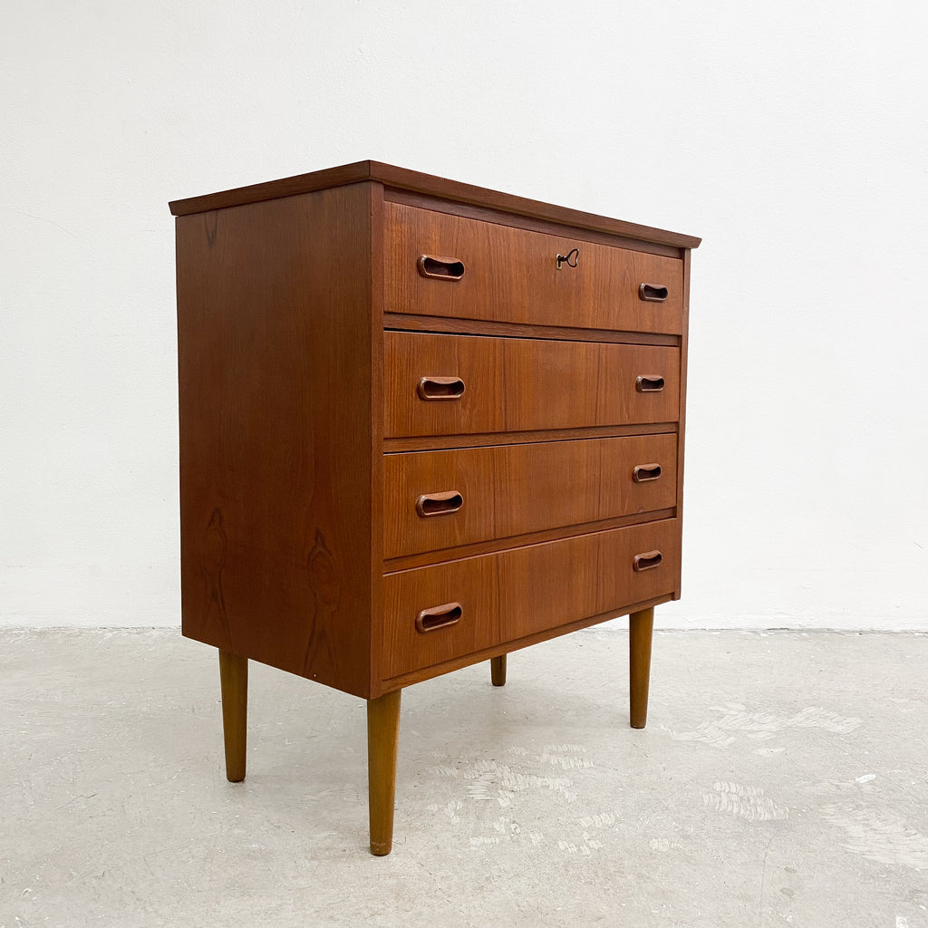 Mid Century Danish Teak Compact Chest Of Four Drawers