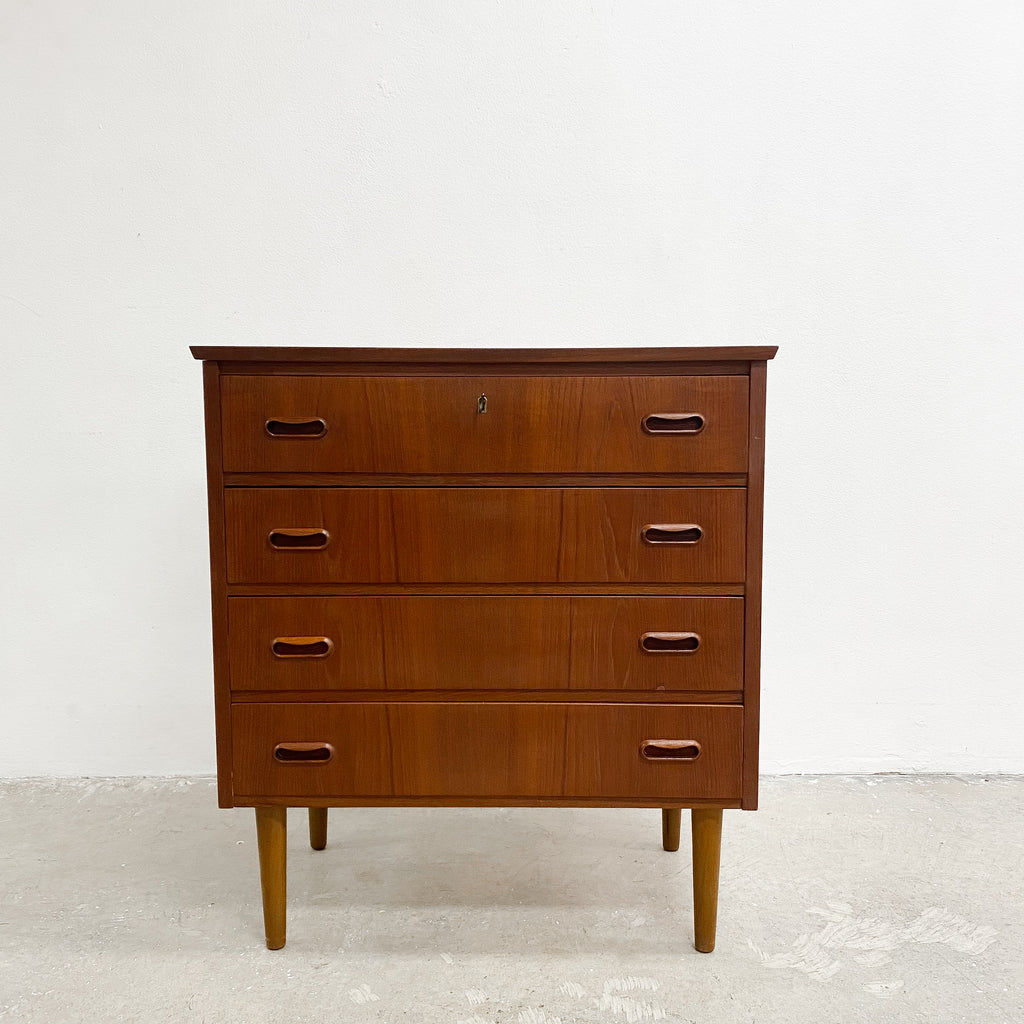 Mid Century Danish Teak Compact Chest Of Four Drawers