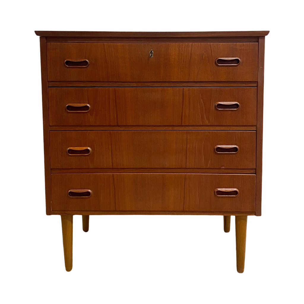 Mid Century Danish Teak Compact Chest Of Four Drawers