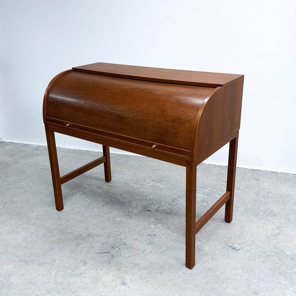 Mid Century Danish Teak Roll Top Desk