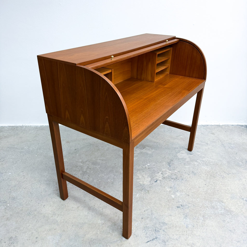 Mid Century Danish Teak Roll Top Desk