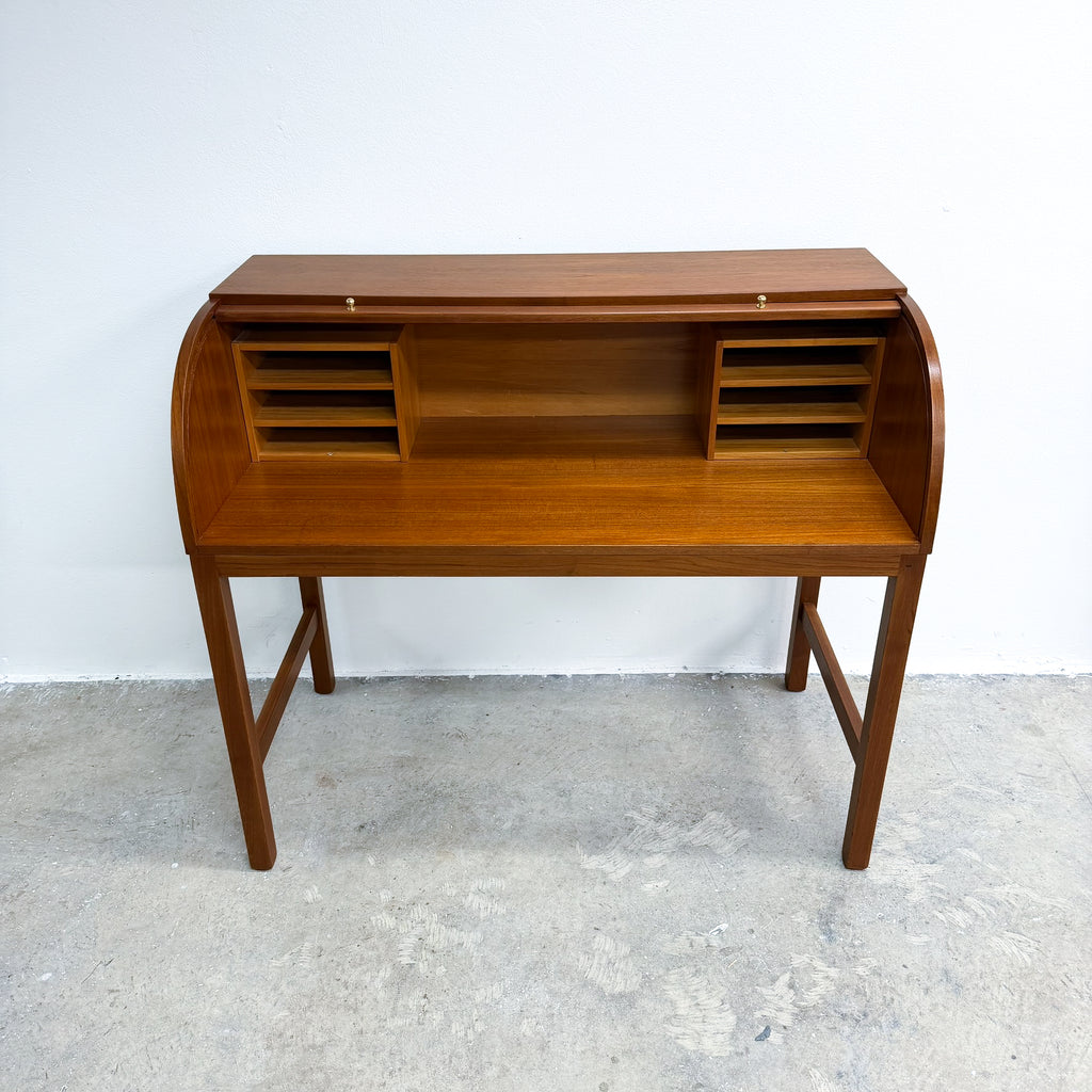 Mid Century Danish Teak Roll Top Desk