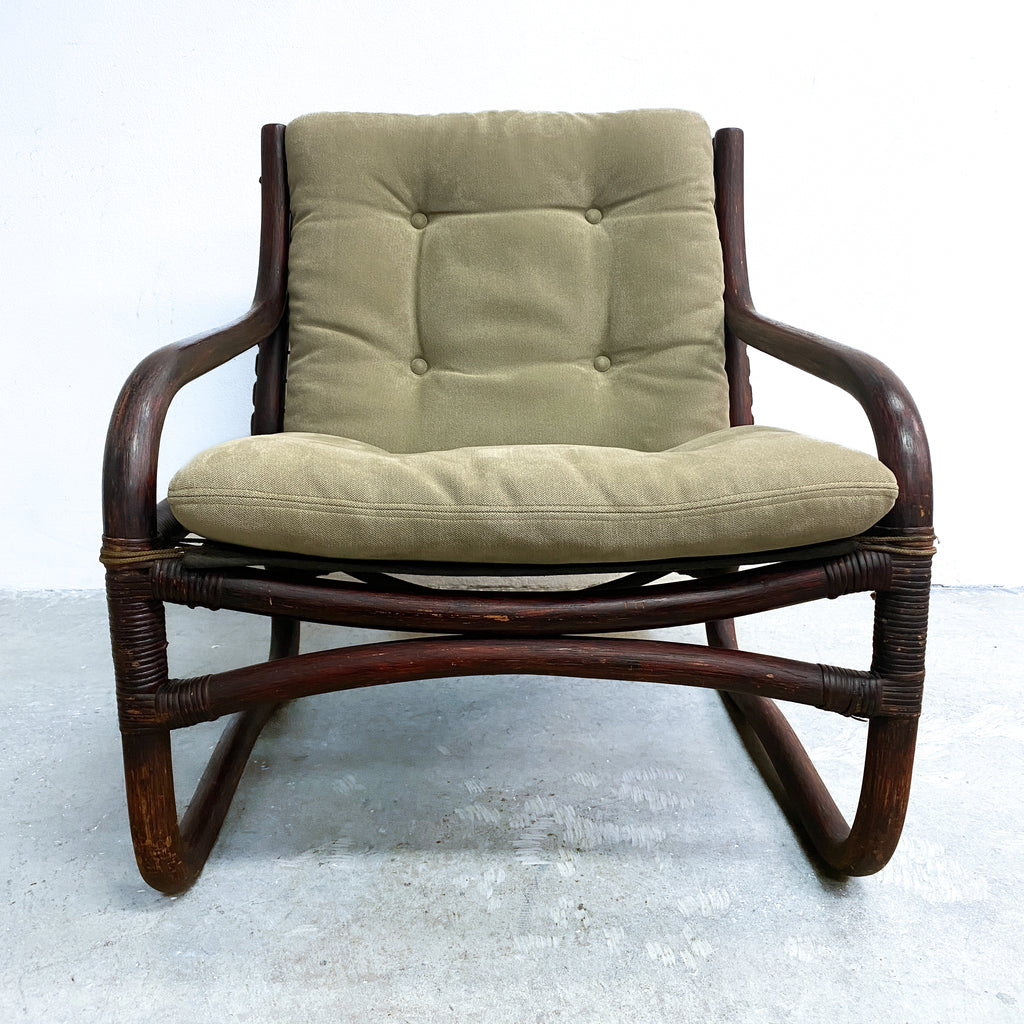 Mid Century European Bamboo And Canvas Sling Armchair