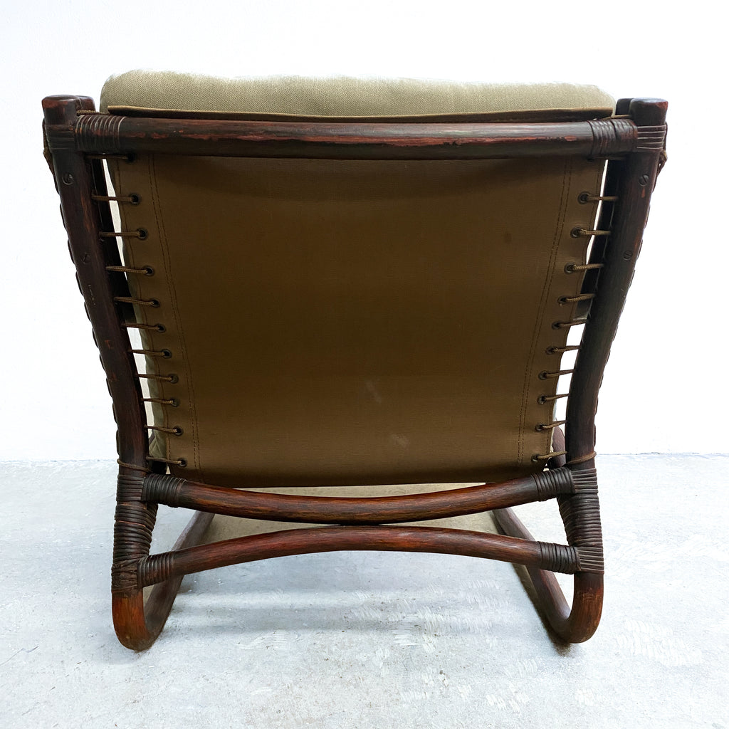 Mid Century European Bamboo And Canvas Sling Armchair