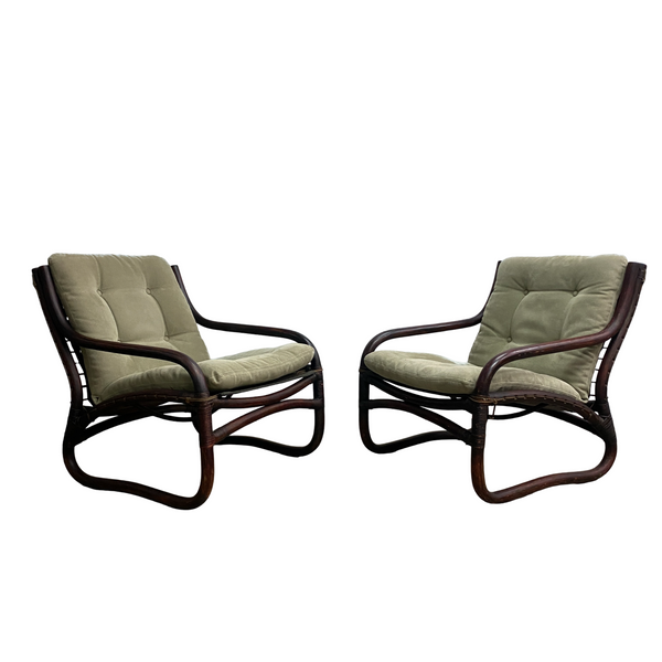 Mid Century European Bamboo And Canvas Sling Armchair