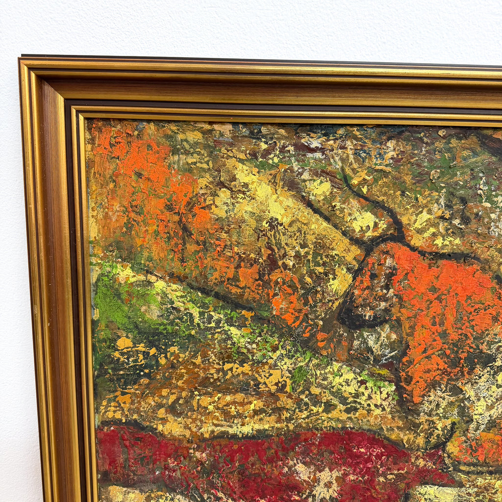Mid Century Expressive Animal Landscape By Elmer Needham Framed