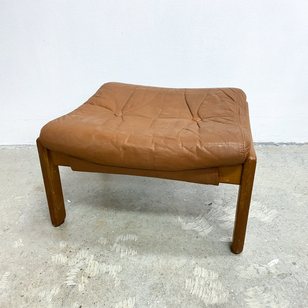 Mid Century Foot Stool With Leather Upholstery