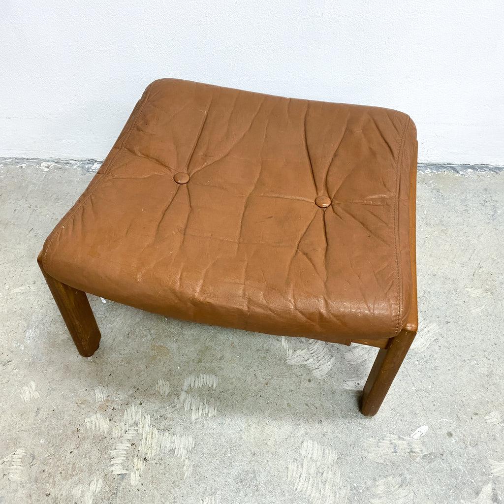 Mid Century Foot Stool With Leather Upholstery