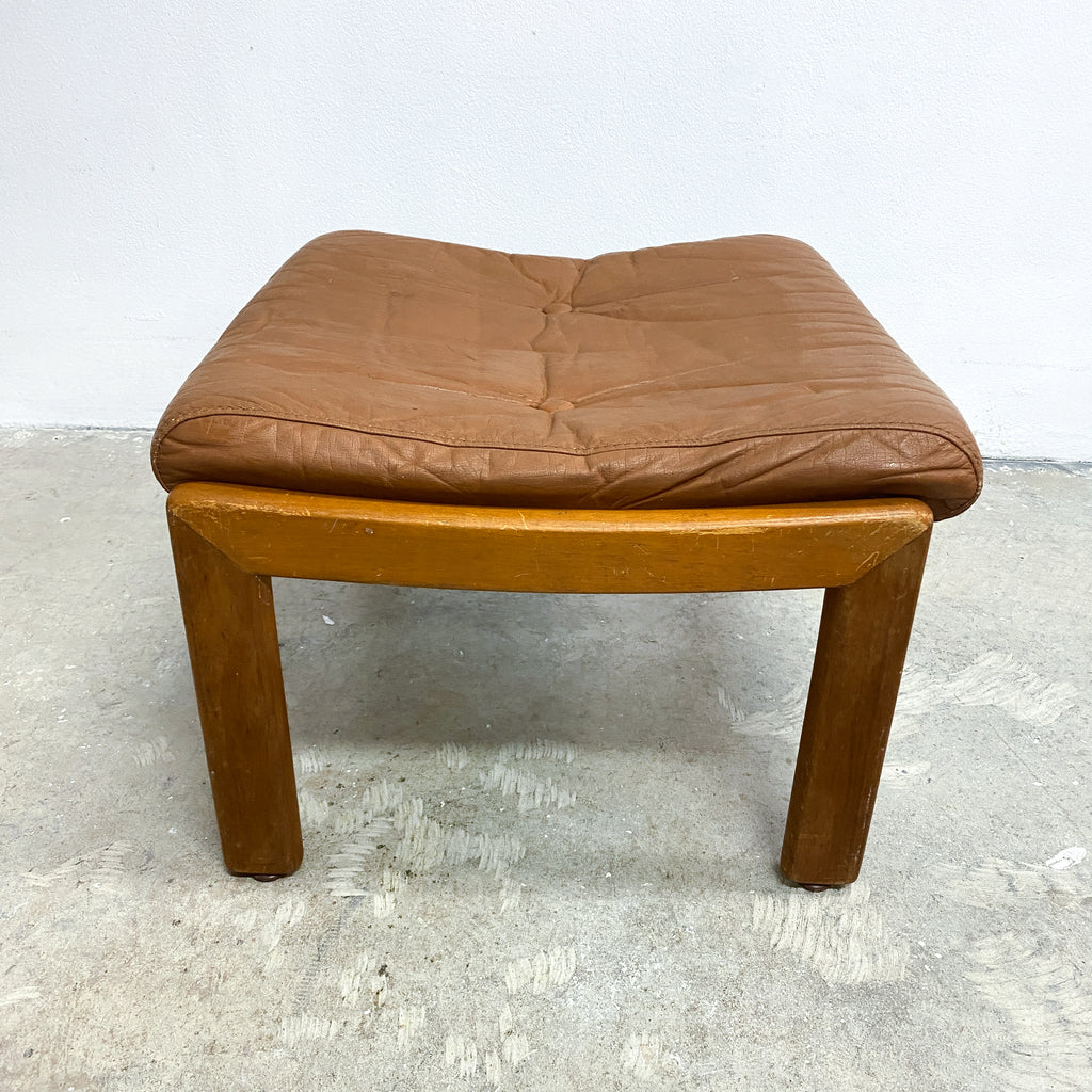 Mid Century Foot Stool With Leather Upholstery