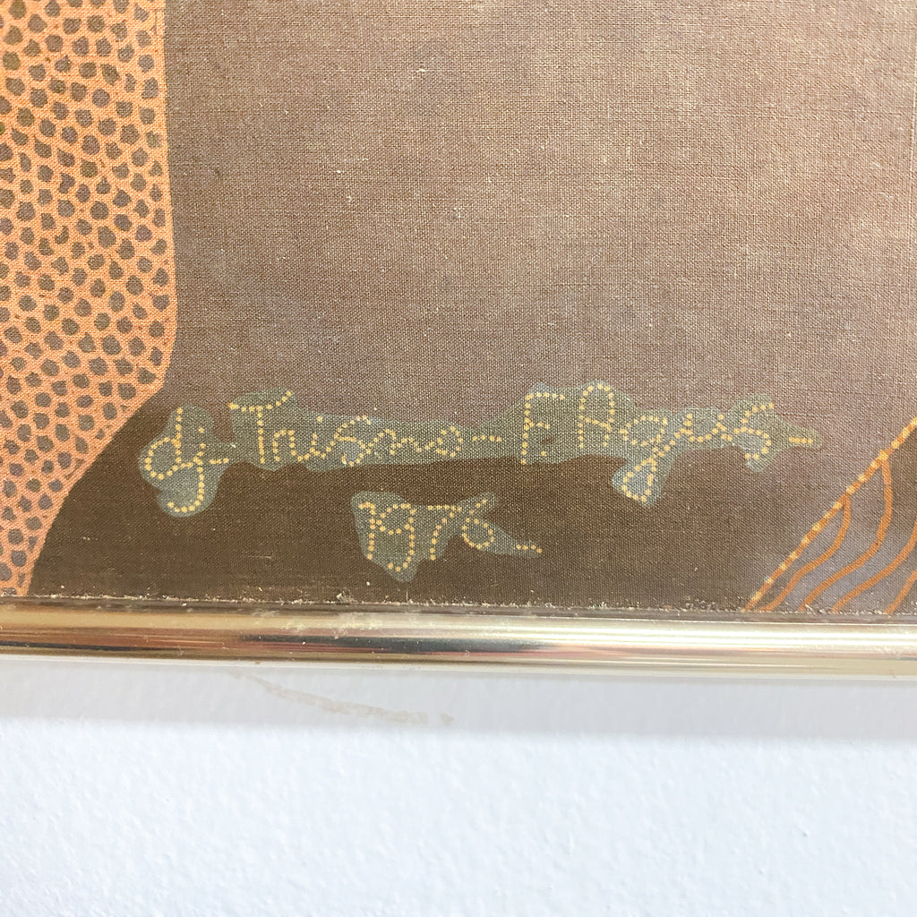 Mid Century Framed Batik Of Monkeys And Tiger Print Signed 1976
