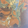 Mid Century Framed Batik Of Monkeys And Tiger Print Signed 1976