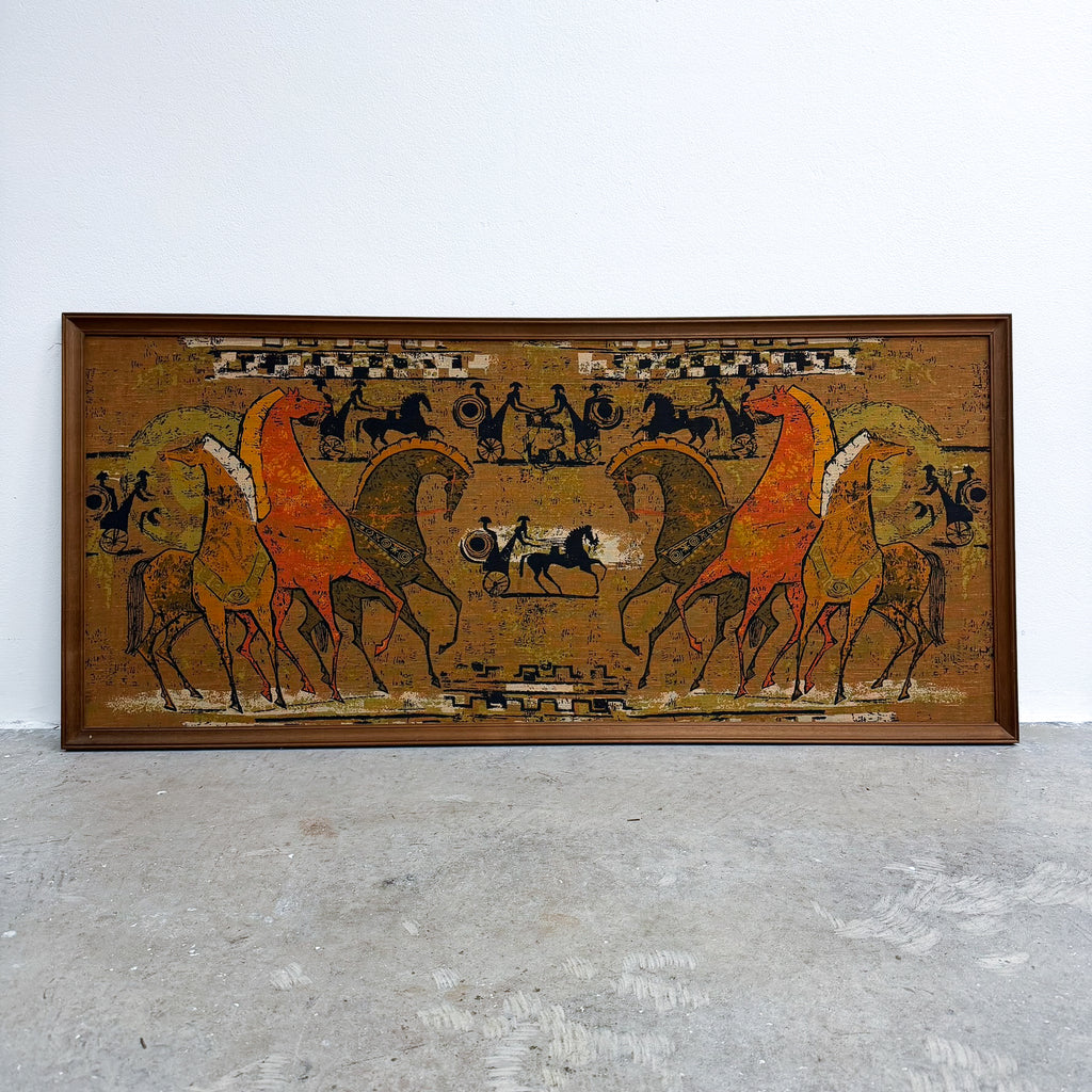 Mid Century Framed Etruscan Print On Fabric