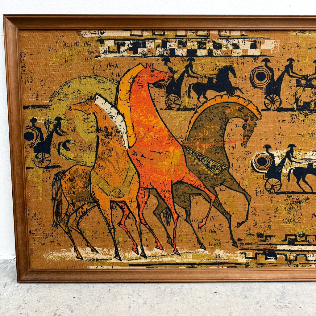 Mid Century Framed Etruscan Print On Fabric