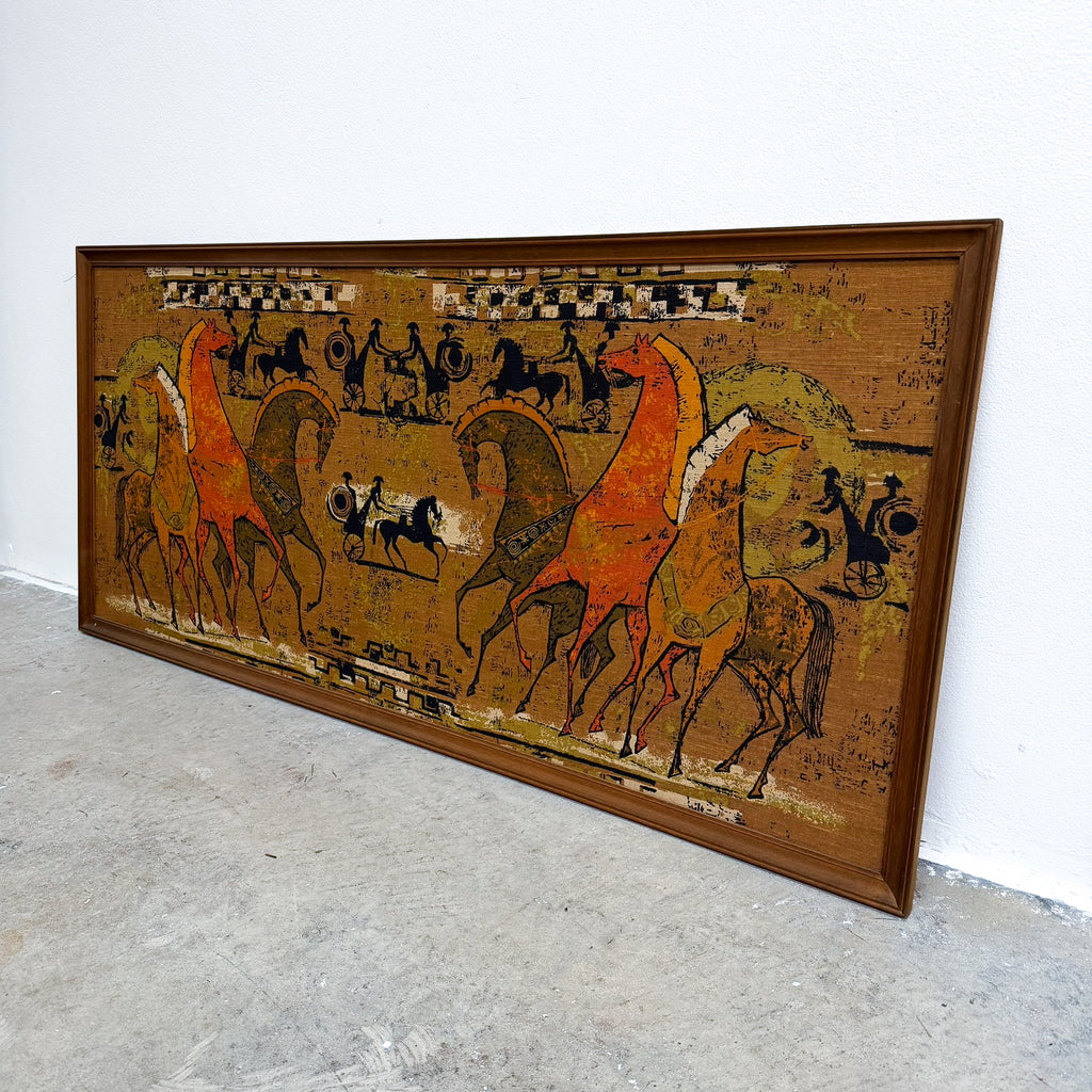 Mid Century Framed Etruscan Print On Fabric
