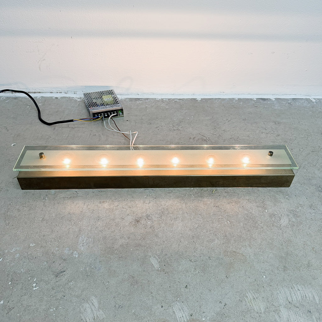 Mid Century German Solid Brass And Glass Strip Light