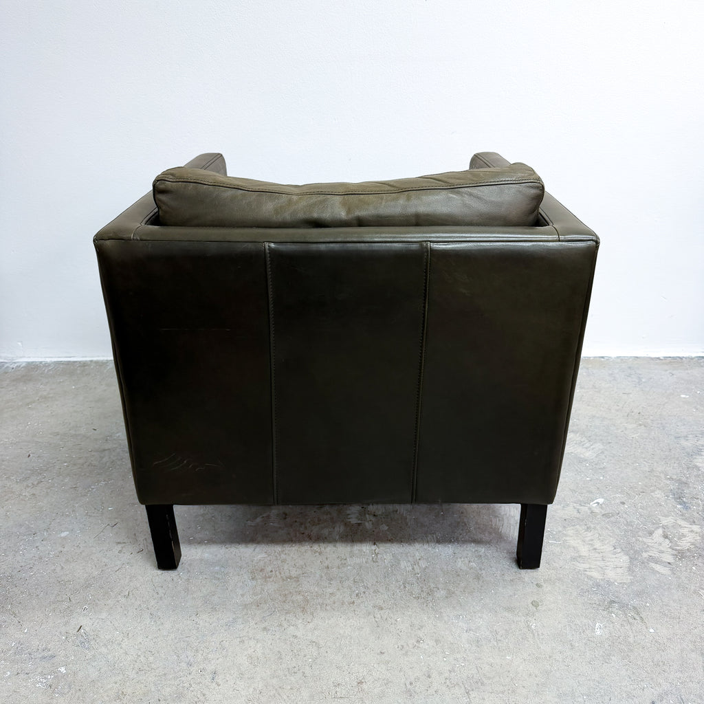 Mid Century Green Leather Danish Armchair