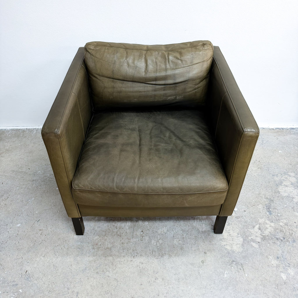 Mid Century Green Leather Danish Armchair