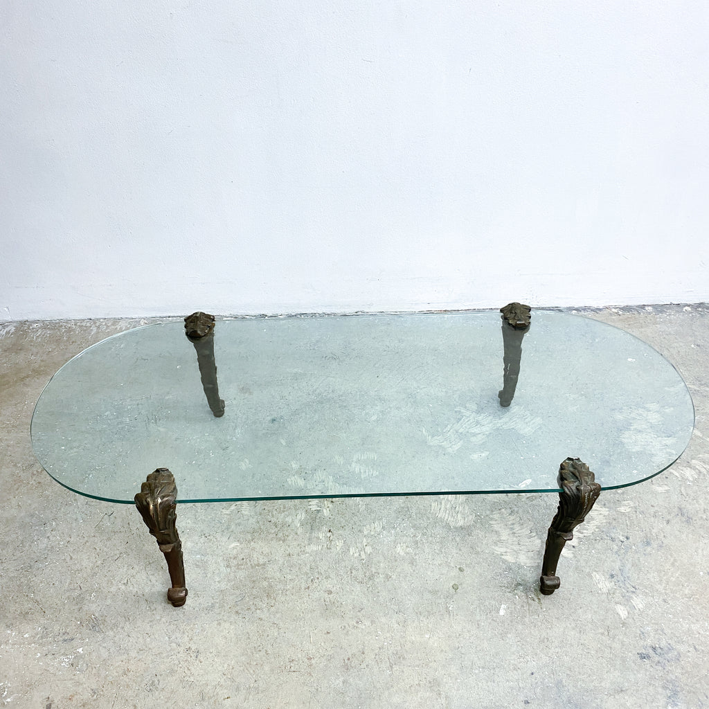 Mid Century Hollywood Regency Glass Top Coffee Table