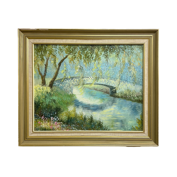 Mid Century Impressionist River Scene Acrylic Painting On Canvas