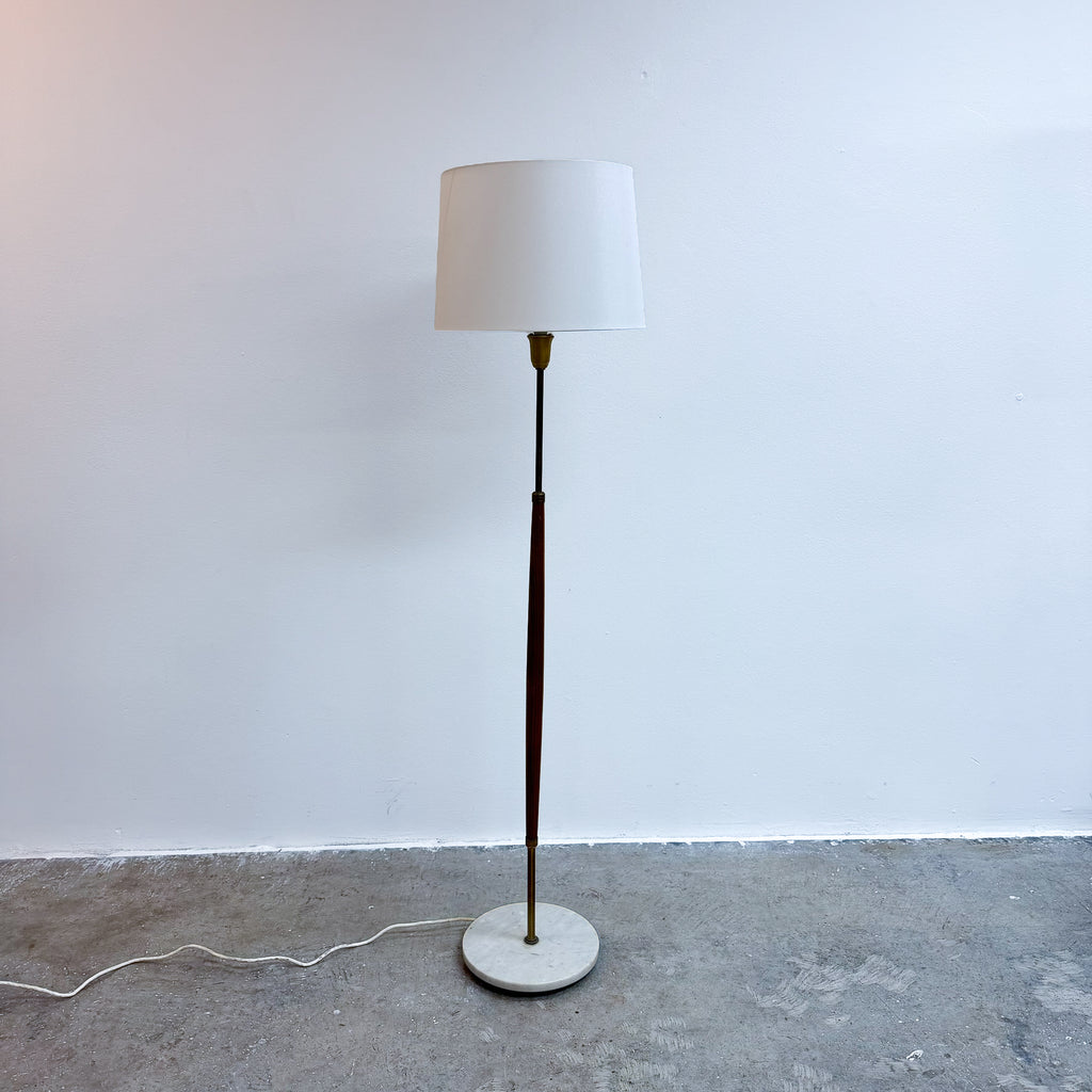 Mid Century Italian 1960s Brass And Teak Floor Lamp With Marble Base
