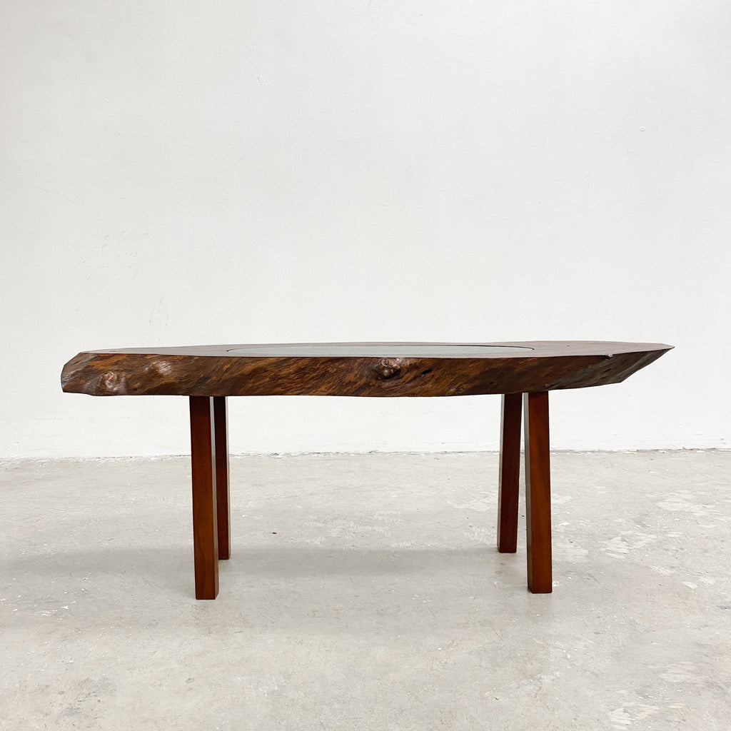 Mid Century Live Edge Coffee Side Table With Pond Under Glass