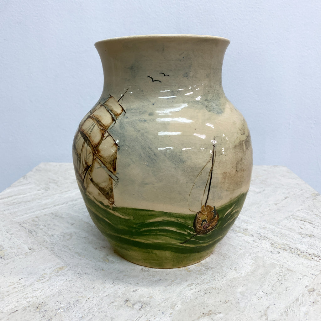 Mid Century Martin Boyd Hand painted Ship Vase