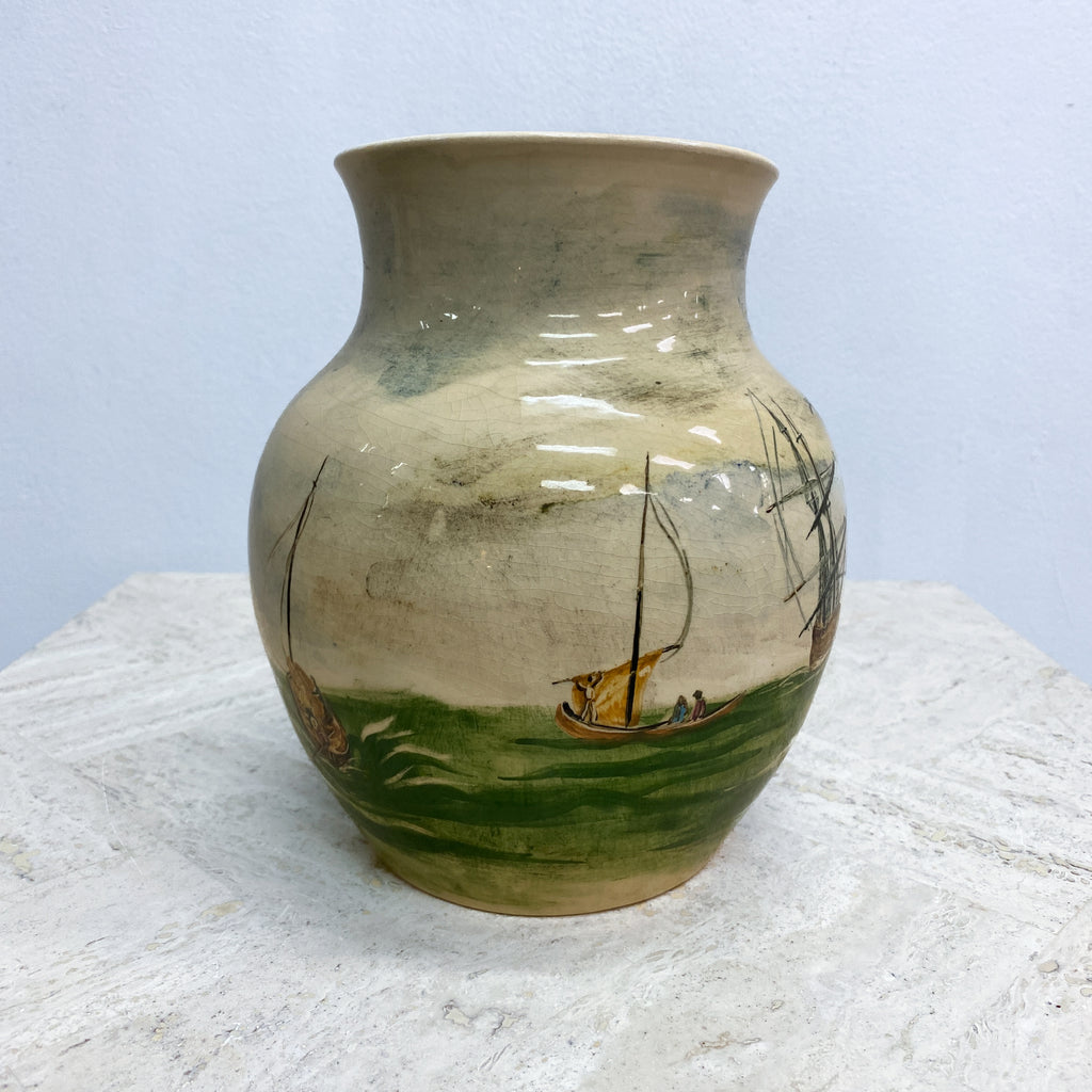 Mid Century Martin Boyd Hand painted Ship Vase