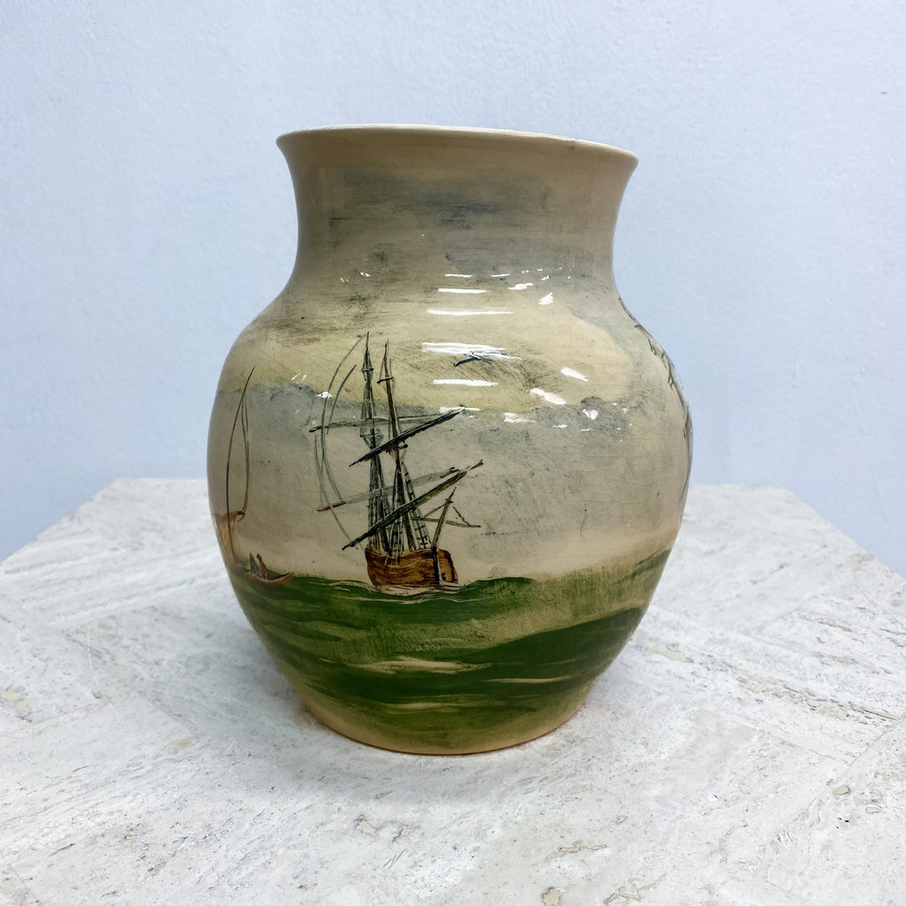 Mid Century Martin Boyd Hand painted Ship Vase