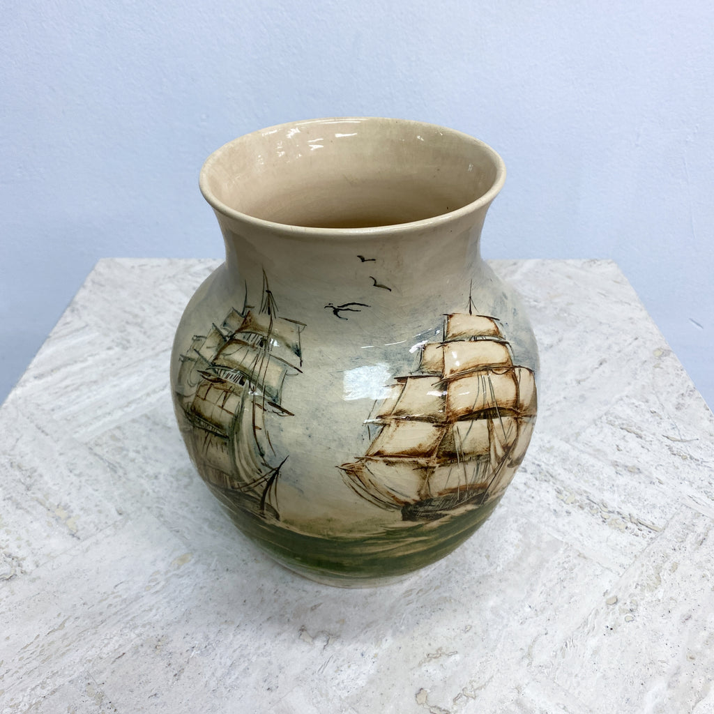 Mid Century Martin Boyd Hand painted Ship Vase