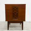 Classic mid century bedside tables by Melbourne based Avalon Furniture, circa 1960s. Manufactured from Australian blackwood and featuring the geometric front panels distinctive to Avalon Furniture.