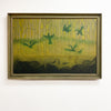 Mid Century Niave Impressionist Pond or River with Bird and Fish Painting