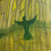 Mid Century Niave Impressionist Pond or River with Bird and Fish Painting