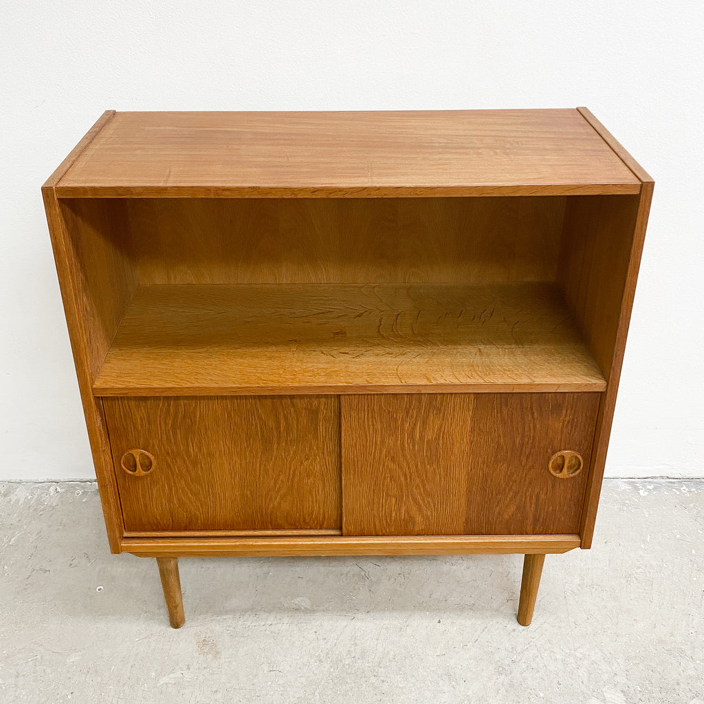 Mid Century Oak Danish Compact Bookshelf Cabinet
