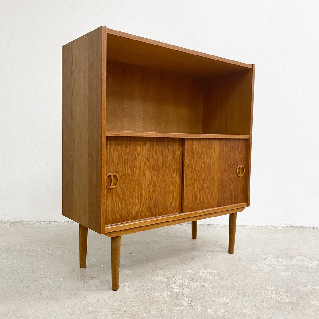 Mid Century Oak Danish Compact Bookshelf Cabinet
