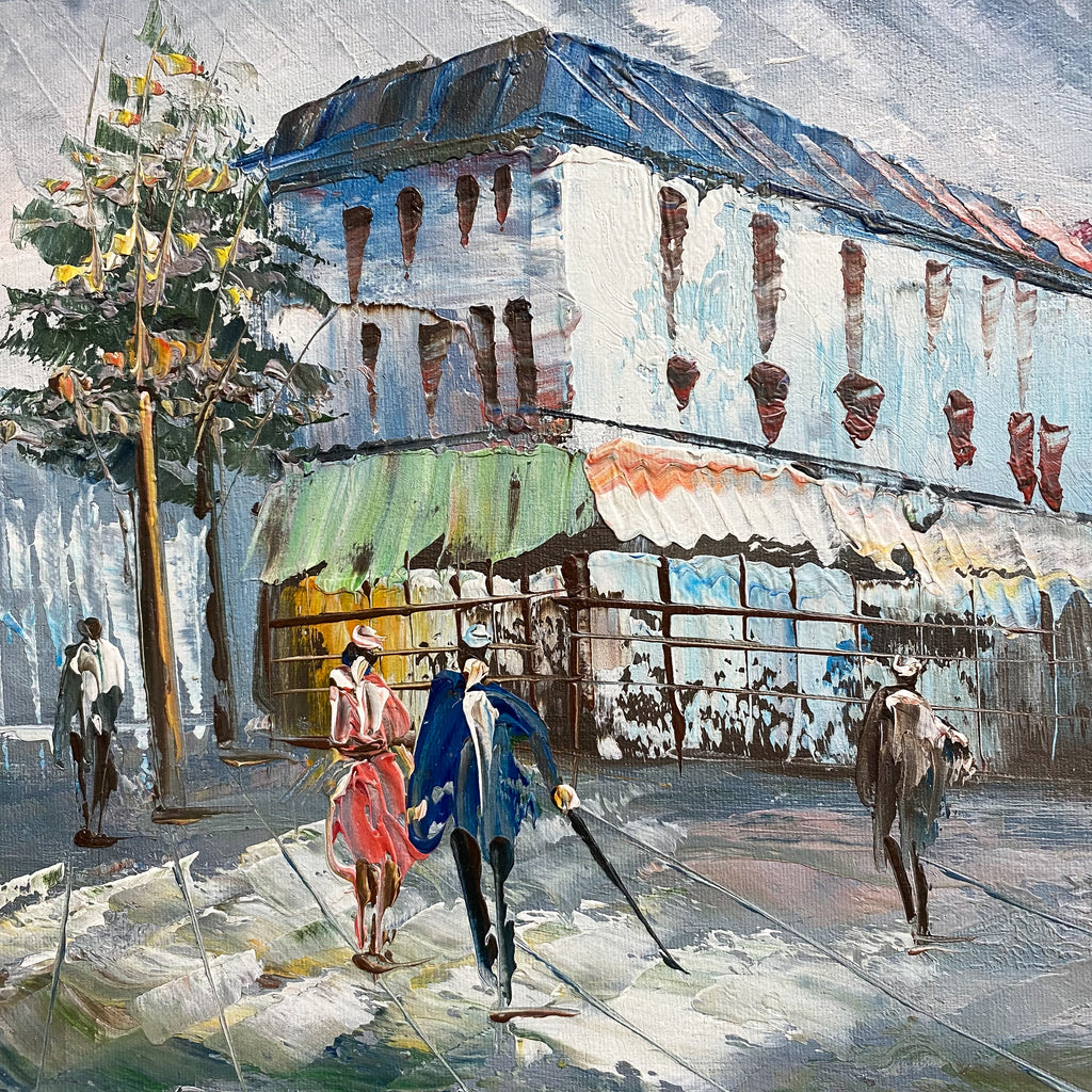 Mid Century Street Scene Oil On Board By L. Agate