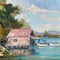 Mid Century Oil On Canvas Boatshed At Forster By Pat Browning