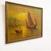 Mid Century Oil Painting of Harbour Scene with Junks