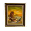 Mid Century Oil Painting of Junks Orange Signed L.Lam