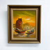 Mid Century Oil Painting of Junks Orange Signed L.Lam