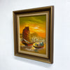 Mid Century Oil Painting of Junks Orange Signed L.Lam