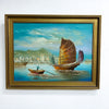 Mid Century Oil Painting of Junks Signed L.Lam