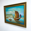 Mid Century Oil Painting of Junks Signed L.Lam