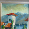 Mid Century Painting On Canvas Of Villa At The Lake Signed Leon