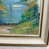 Mid Century Painting On Canvas Of Villa At The Lake Signed Leon