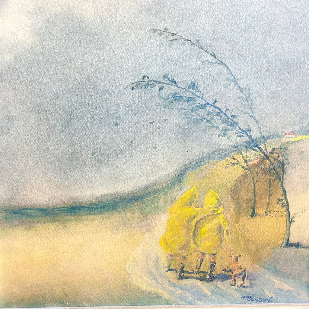 Mid Century Painting Watercolour on card