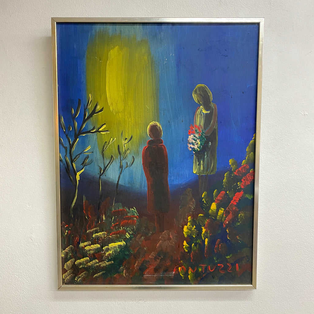 Mid Century Painting on Masonite Backed Canvas By Italian Artist Eliano Fantuzzi