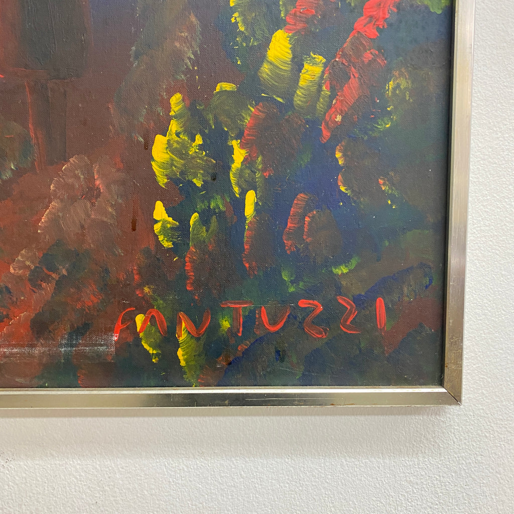 Mid Century Painting on Masonite Backed Canvas By Italian Artist Eliano Fantuzzi